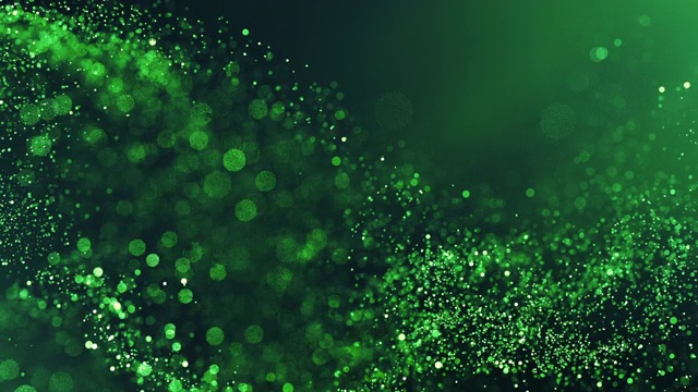 4k抽象粒子波Bokeh背景-绿色，祖母绿-美丽的闪光环