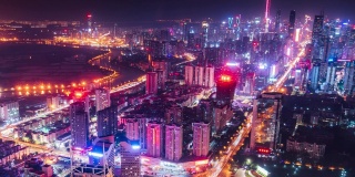 中国深圳夜景天际线的时间流逝