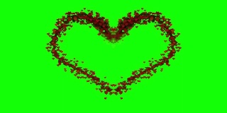 情人节快乐，红色的心形颗粒在绿色的屏幕背景。假日和事件概念。婚礼庆典和浪漫。模板元素装饰效果。4K电影录像