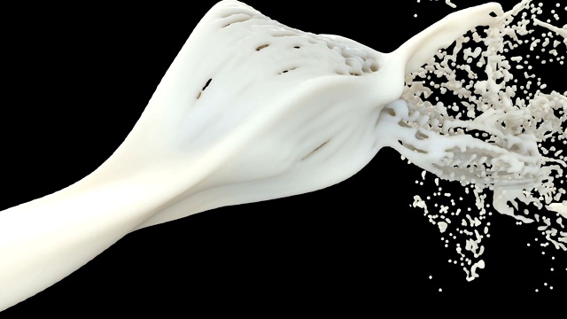 牛奶流在白色背景上的3d风格。宏滴奶油。奶油的背景。孤立的插图。3 d演示。设计元素。牛奶溅。液体乳白色质地。4 k