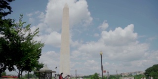在多云的夏天，华盛顿特区哥伦比亚特区的首都自行车和华盛顿纪念碑