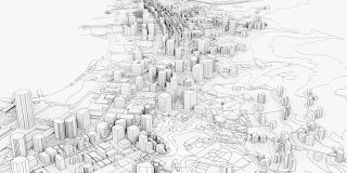 3D白色城市模型。3D插图视频大纲
