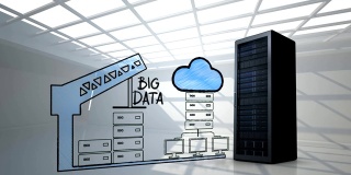真实的数据服务器针对数据服务器、起重机和云的绘制