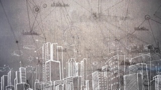 在背景中分析动画的一个城市的画的正面视图视频素材模板下载
