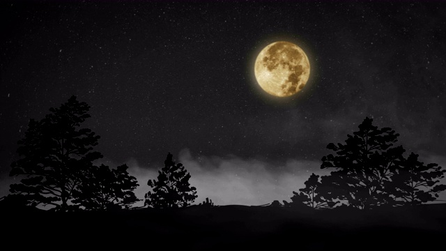 满月和朦胧夜，4K视频
