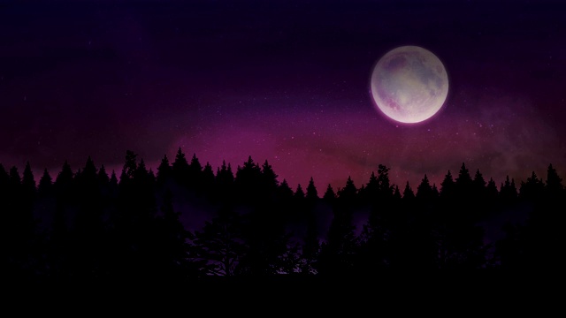 满月和朦胧夜，4K视频