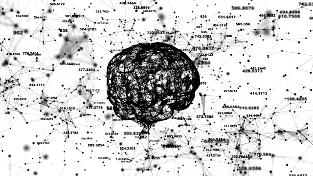 人类的大脑。丛与数字。美丽的背景。科学、医学和商业的概念。循环动画