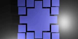 蓝色方块分散成许多小方块，从中心向外扩散——3D渲染图