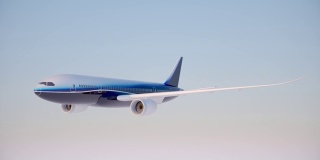 飞机客机天空云蓝色背3D动画