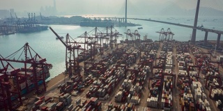 4K延时或超延时:商业物流，进出口，海运或运输的终端商业港口或集装箱仓库。