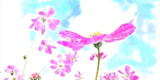 抽象背景，粉红宇宙草原，水彩画风格