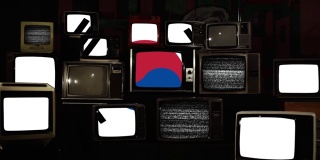 复古电视和韩国国旗。