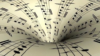 音乐音符从旧纸上的洞里出来，无缝的动画视频素材模板下载