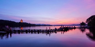 4K:杭州西湖日落时光，中国