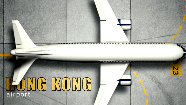 一架飞机正在香港机场的停机坪上滑行