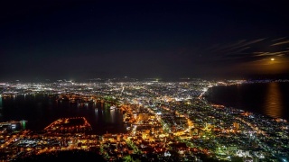 从函馆山天文台观看。时间从日落到夜晚视频素材模板下载