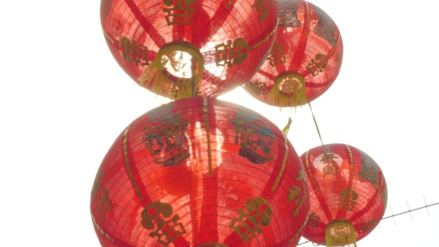 4 k slowmotion。中国的灯笼和舞龙在中国新年。