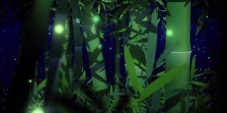 竹林里夜晚的灯光像萤火虫。