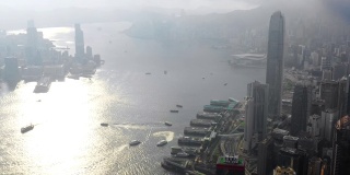 无人机航拍香港建筑城市，亚洲的商业和金融中心