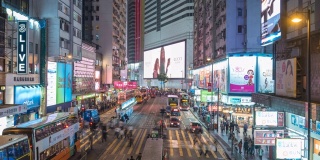 香港时间流逝4K，城市天际线夜晚时光流逝在铜锣湾购物街