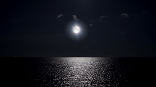 夜晚的满月倒映在水面上。视频素材模板下载