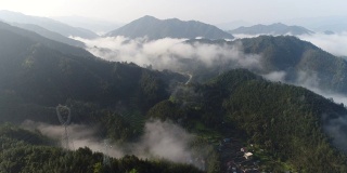 中国桂林，早晨的森林有雾