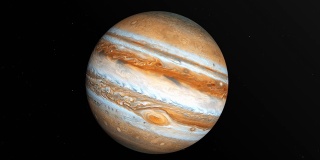 木星在外太空旋转，恒星在4K分辨率的黑色背景下