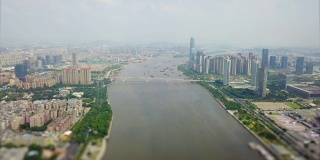 广州会展中心珠江交通航拍全景倾斜4k中国