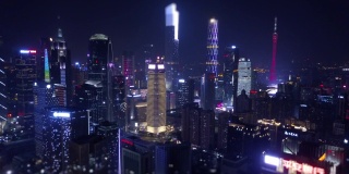 夜间照明广州市景市中心航拍全景倾斜4k中国