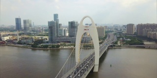 白天广州市交通立德大桥珠江航拍全景倾斜4k中国