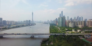 白天广州市珠江航拍全景倾斜4k中国