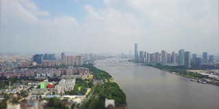 白天广州市珠江航拍全景倾斜4k中国