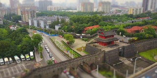 武汉市齐一门寺交通道路路口日时空中全景4k倾斜移位中国