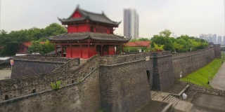 武汉市白天时间著名的炮台寺齐一门航拍全景图4k倾斜移位中国