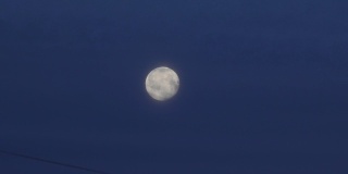 一轮满月映衬着深蓝色的天空