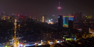 夜光成都市著名电视塔区交通街道十字路口航拍延时全景4k中国