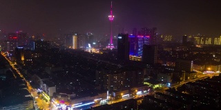 夜光成都市著名电视塔区交通十字路口航拍延时全景4k中国