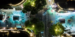 夜光杭州城著名旅游步行街湖滨区空中俯仰延时全景4k中国