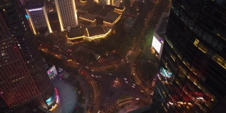 黄昏时分夜光南京市区交通街道圈空中俯仰全景4k中国