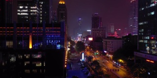 夜光南京市区办公大楼航拍全景4k中国