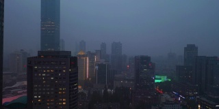 雨暮南京市区航拍全景4k中国