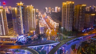 夜光青岛市中心交通街道路口航拍时间全景4k中国视频素材模板下载
