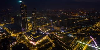 夜光南京国际青年文化中心滨江大桥航拍延时全景4k中国