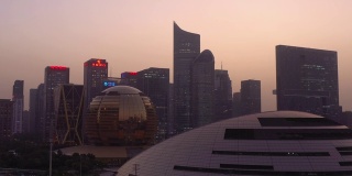 日落时分天空杭州市区现代建筑航拍全景4k中国