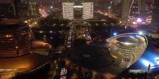 夜光杭州市区现代主要广场航拍全景4k中国