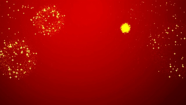 红色背景上的烟花粒子动画。