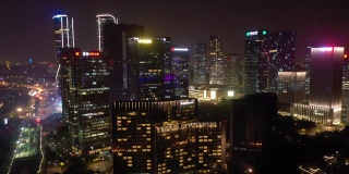 杭州市区夜景时间照明市区滨江交通湾航拍全景4k中国