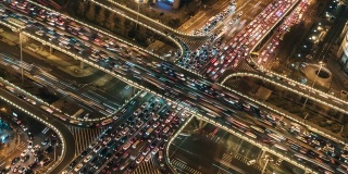 天桥和城市交通夜景/北京，中国
