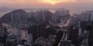 香港航拍v32日落时飞越黄竹坑市区。