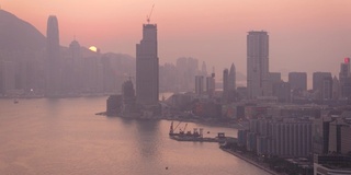 香港航拍v123低空飞过九龙湾，欣赏城市美景和日落美景